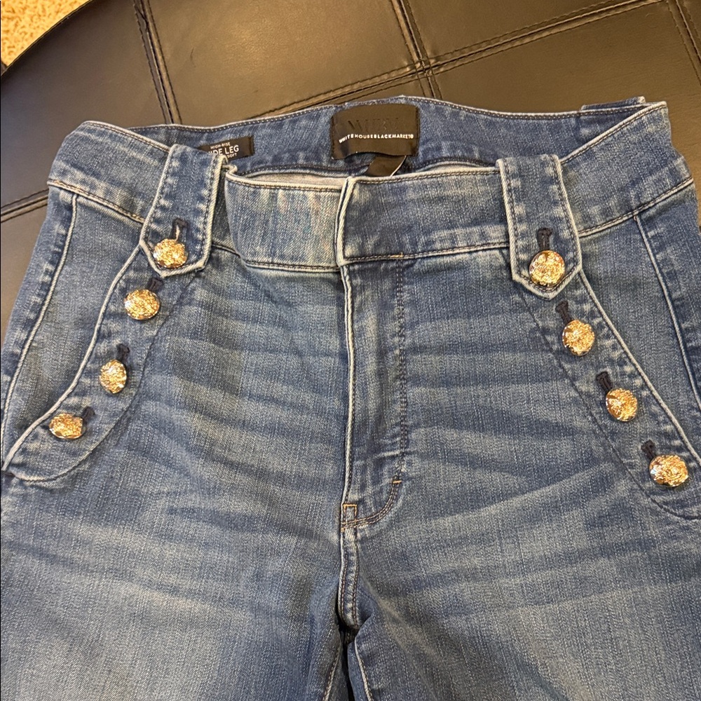 White House Black Market High Rise Blue Jeans with Gold Buttons